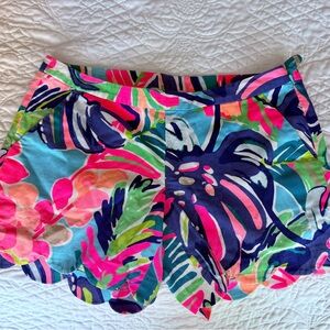 Lilly Pulitzer Pink and Blue Bermuda Shorts with Tropical Print